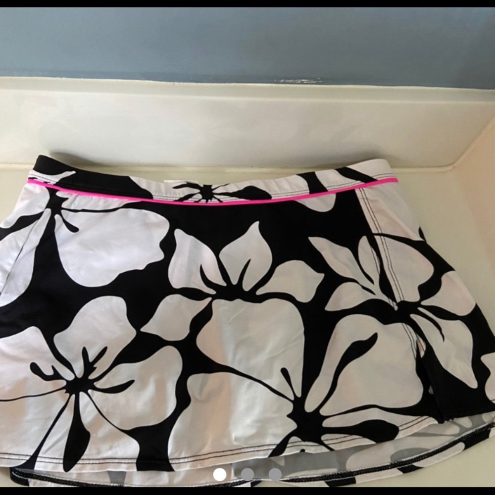 white black and pink swim skirt bottoms